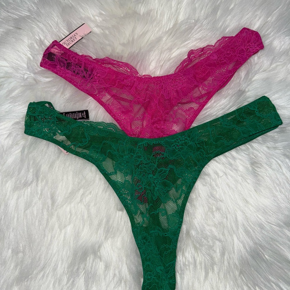 Victoria's Secret Pink and Green Lace Thongs
